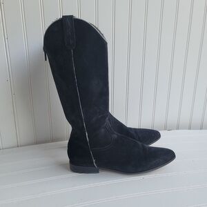 Anne Klein II Women's Suede Mid Calf Boots Shoe Black Zipper Low Heel Size 7.5
